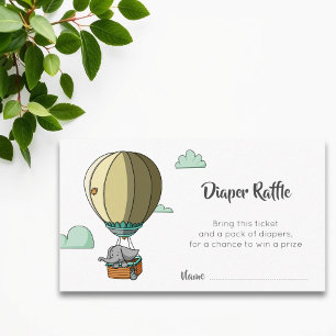 Cute Elephant Hot Air Balloon Diaper Raffle Enclosure Card