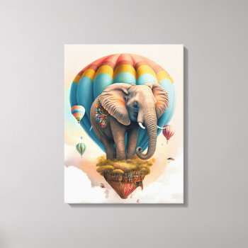 Cute Elephant Hot Air Balloon Whimsical Animal Canvas Print by azlaird at Zazzle