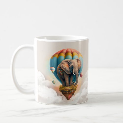 Cute Elephant Hot Air Balloon Whimsical Animal Coffee Mug