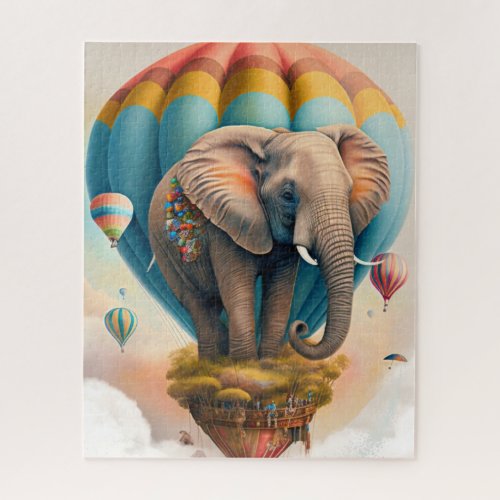 Cute Elephant Hot Air Balloon Whimsical Animal Jigsaw Puzzle