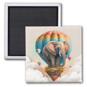 Cute Elephant Hot Air Balloon Whimsical Animal Magnet by azlaird at Zazzle