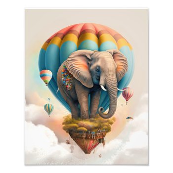 Cute Elephant Hot Air Balloon Whimsical Animal Photo Print by azlaird at Zazzle