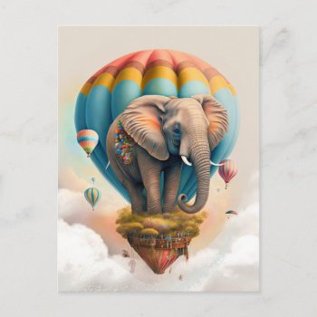 Cute Elephant Hot Air Balloon Whimsical Animal Postcard by azlaird at Zazzle