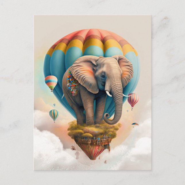 Cute Elephant Hot Air Balloon Whimsical Animal Postcard (Front)