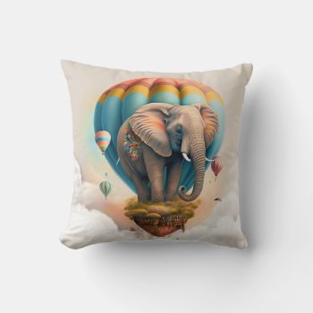 Cute Elephant Hot Air Balloon Whimsical Animal Throw Pillow by azlaird at Zazzle