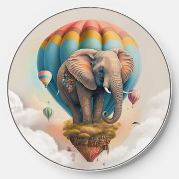 Cute Elephant Hot Air Balloon Whimsical Animal Wireless Charger by azlaird at Zazzle