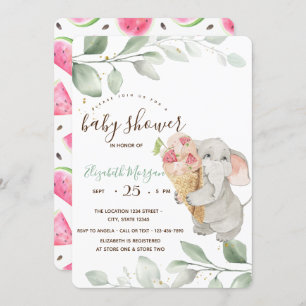 Cute Elephant Ice cream Watermelon Baby Shower Invitation