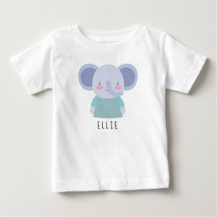 Cute Elephant Illustration - Customizable Baby T-Shirt