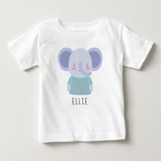 Cute Elephant Illustration - Customizable Baby T-Shirt (Front)