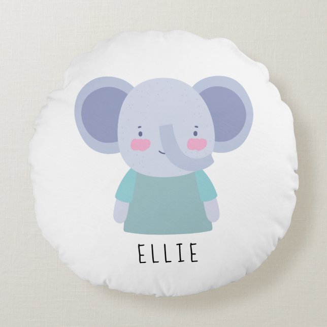 Cute Elephant Illustration - Customizable Round Pillow (Front)