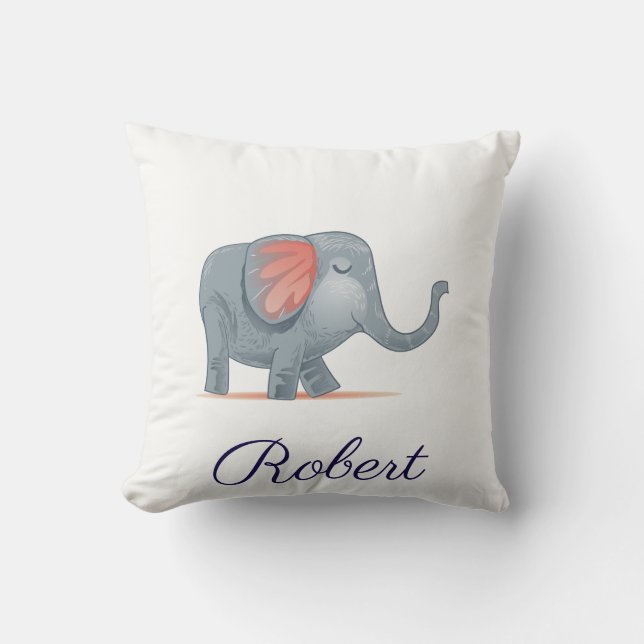 Cute Elephant  Illustration Personalized your name Throw Pillow (Front)