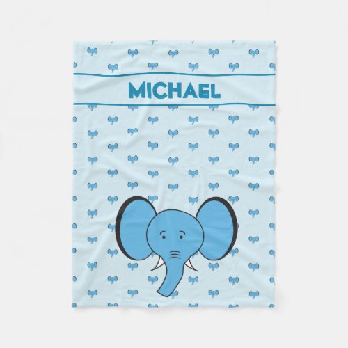 Cute Elephant Illustration with name blue Fleece Blanket