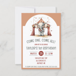Cute Elephant in a Circus Tent Birthday Party Invitation