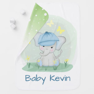 Cute elephant in a flower meadow. baby blanket