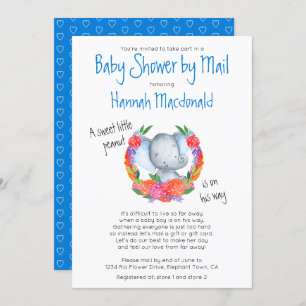 Cute Elephant in Garland Boy Baby Shower by Mail Invitation