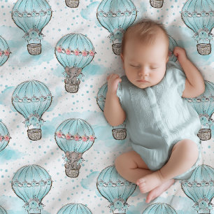Cute elephant in hot air balloon boy baby shower blanket