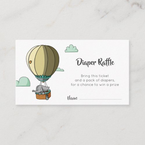 Cute Elephant in Hot Air Balloon Diaper Raffle Enclosure Card