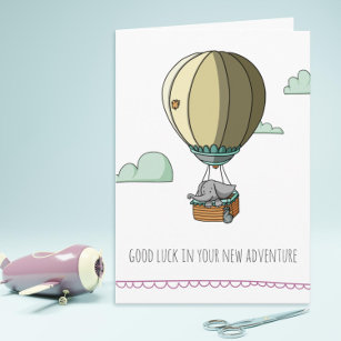 Cute Elephant in Hot Balloon Good Luck Farewell Card