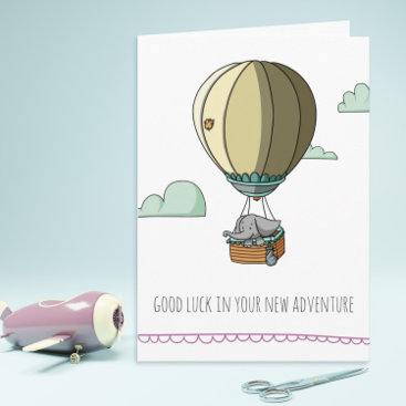 Cute Elephant in Hot Balloon Good Luck Farewell Card