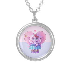 Cute Elephant In Love Silver Plated Necklace
