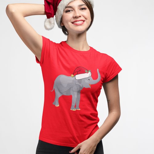 Cute Elephant in Santa Hat Christmas Animal Women T_Shirt