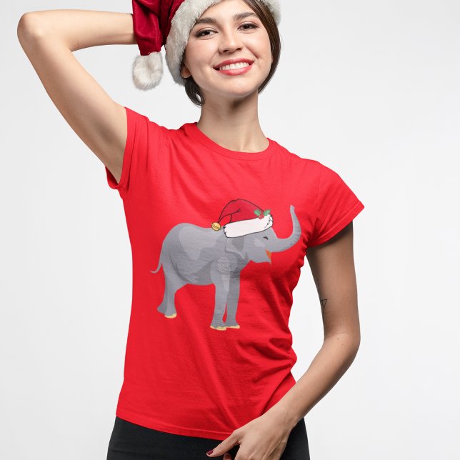Cute Elephant in Santa Hat Christmas Animal Women' T-Shirt (Creator Uploaded)