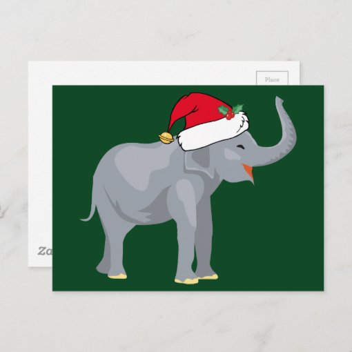 Cute Elephant in Santa Hat Green Christmas Holiday Postcard | Zazzle