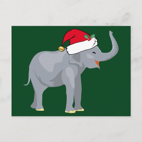 Cute Elephant in Santa Hat Green Christmas Holiday Postcard