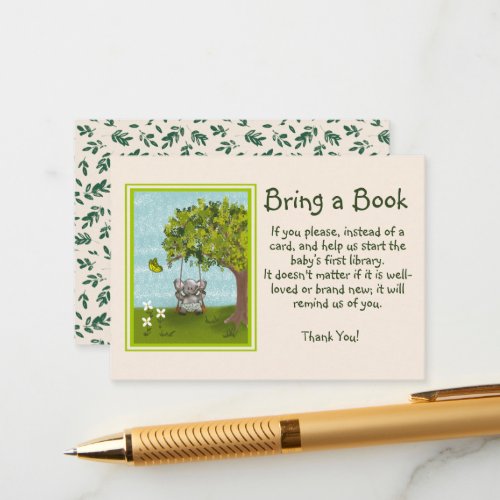 Cute Elephant In Swing Baby Shower Bring a Book Enclosure Card