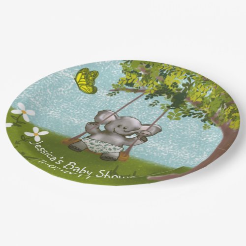 Cute Elephant In Swing Baby Shower Paper Plates