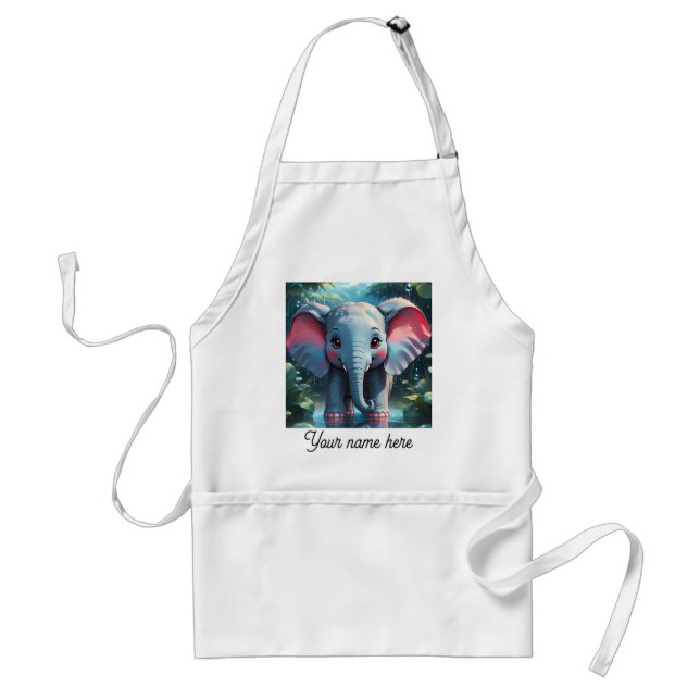 Cute Elephant in the Rain Adult Apron (Front)