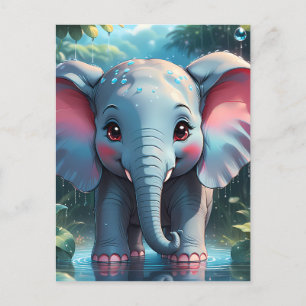 Cute Elephant in the Rain Postcard