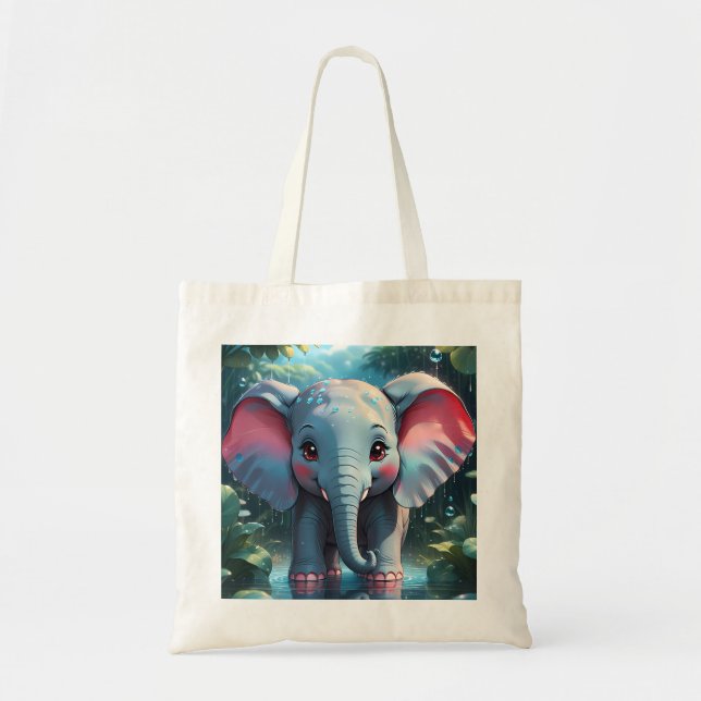 Cute Elephant in the Rain Tote Bag (Front)