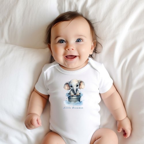 Cute Elephant in Water Bucket Baby Bodysuit