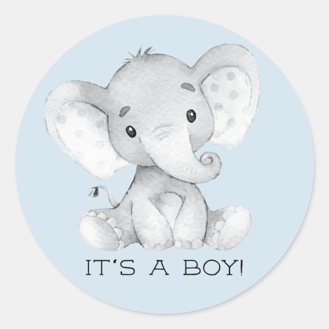 Cute Elephant It' a Boy Favor Sticker (Front)