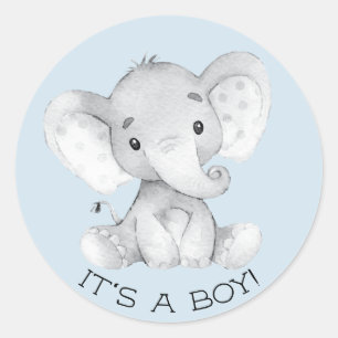 Cute Elephant It' a Boy Favor Sticker