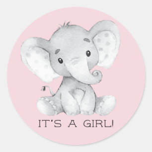 Cute Elephant It' a GIRL Favor Sticker