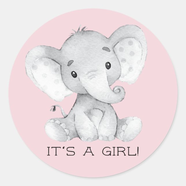 Cute Elephant It' a GIRL Favor Sticker (Front)