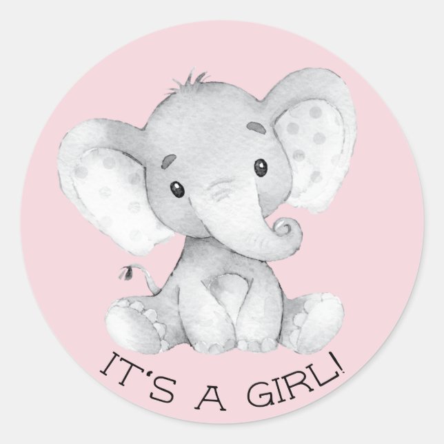 Cute Elephant It' a Girl Favor Sticker (Front)