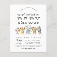 Cute Elephant & Jungle Friends Rustic Baby Shower Invitation Postcard