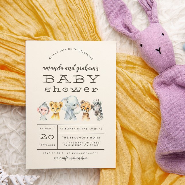 Cute Elephant & Jungle Friends Rustic Baby Shower Invitation Postcard