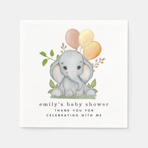 Cute Elephant Jungle Gender Neutral Baby Shower Napkins