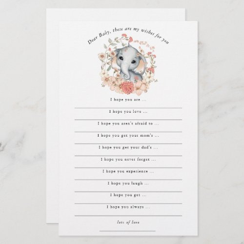 Cute Elephant Jungle Wishes for Baby Girl Shower