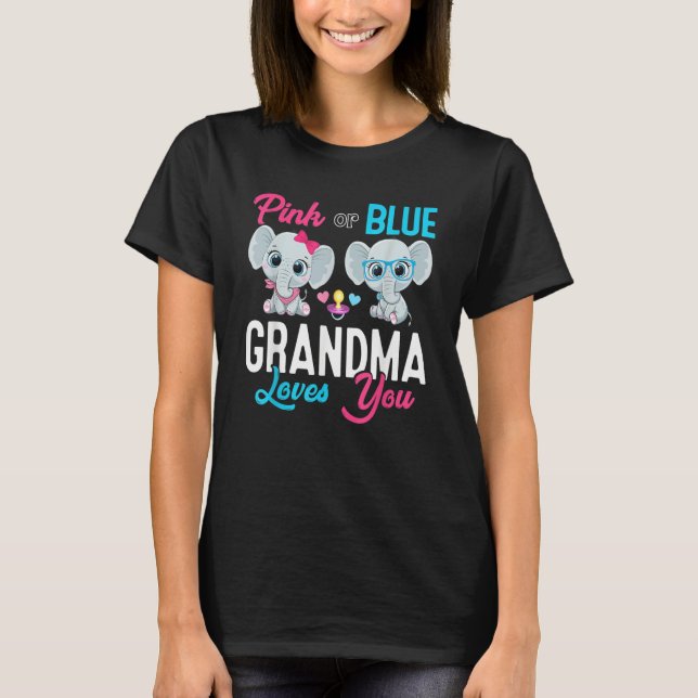 Cute Elephant Keeper Of The Gender Grandma Loves Y T-Shirt (Front)
