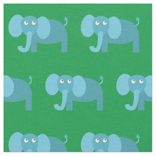 Cute Elephant Kid Baby Nursery Green Fabric
