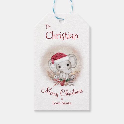 Cute Elephant Kids Christmas Gift Tag