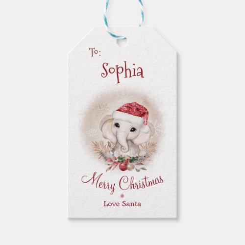 Cute Elephant Kids Girl Christmas Gift Tag