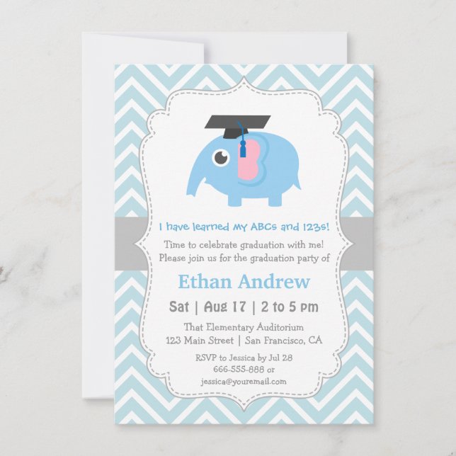 Cute Elephant Kids Kindergarten Graduation Party Invitation (Front)
