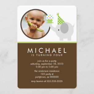 Cute Elephant Kids Photo Birthday Party Invitation