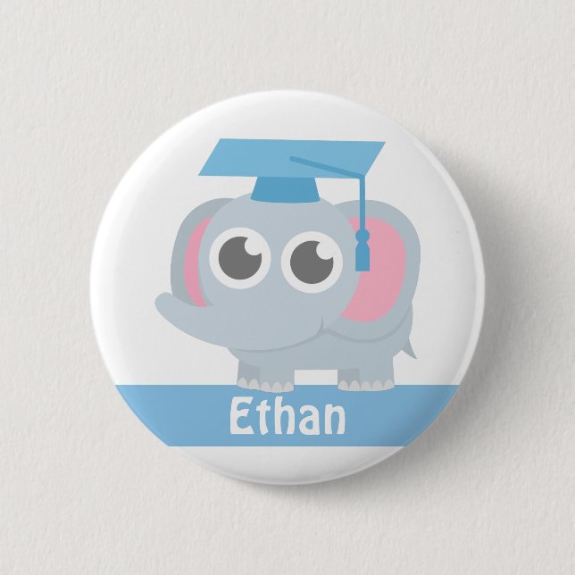 Cute Elephant Kids School Graduation Name Button (Front)